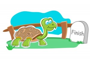 Comic image of the tortoise and the hare