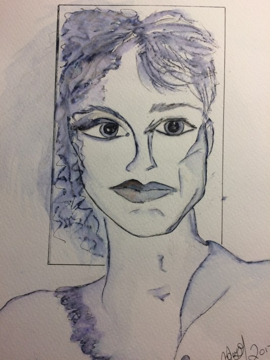 Image of a face; male on one side, female on the other